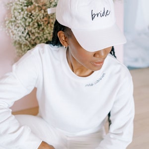 Custom Embroidered Bride Hat, White Bride Hat Gift, Bachelorette Party Gifts, Bridesmaid and Bride Matching Hats, Bachelorette Gift, Bride image 9