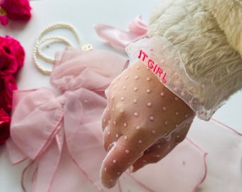 Guanti in tulle ricamati, Galentines, Festa Galentines, Decor Galentines, Guanti in tulle