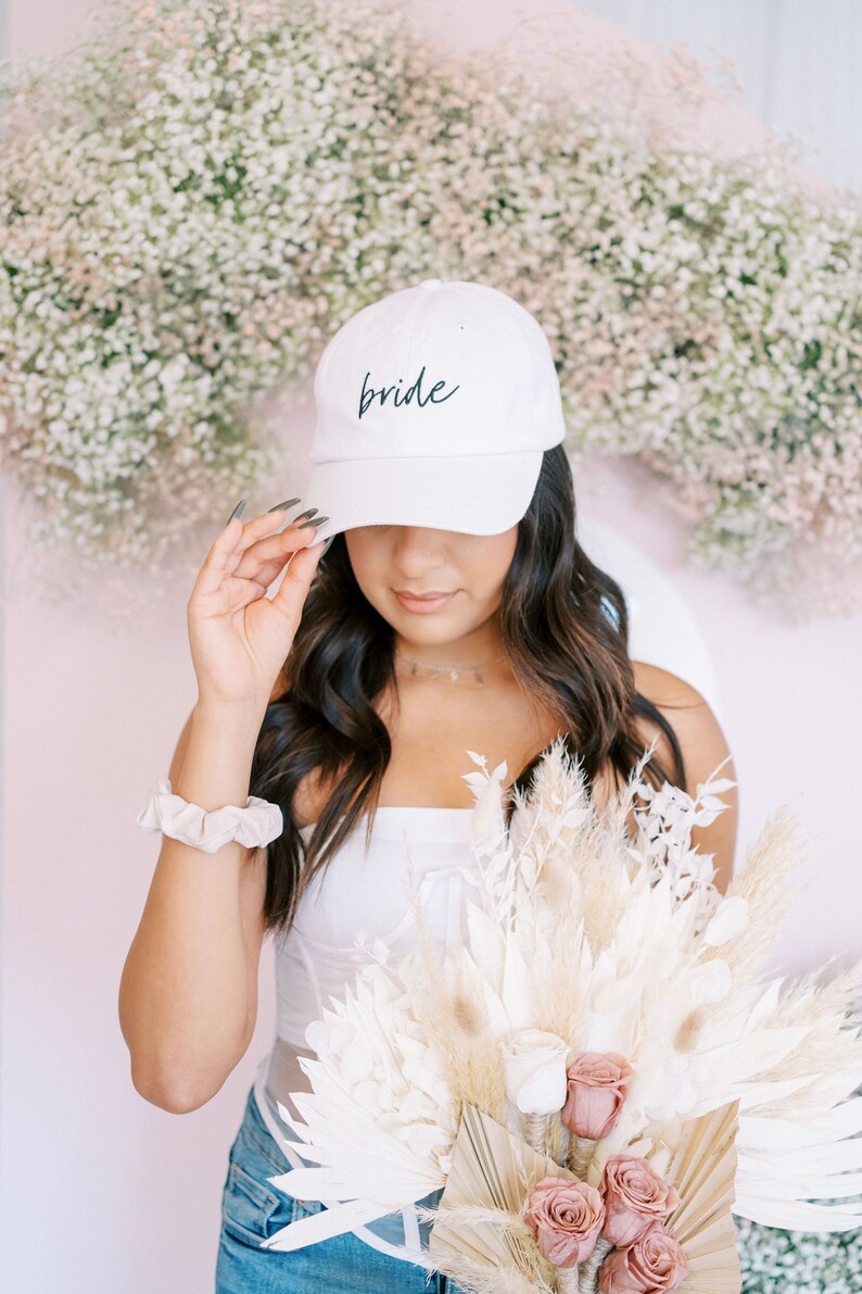 Custom Embroidered Bride Hat, White Bride Hat Gift, Bachelorette Party Gifts, Bridesmaid and Bride Matching Hats, Bachelorette Gift, Bride Bride