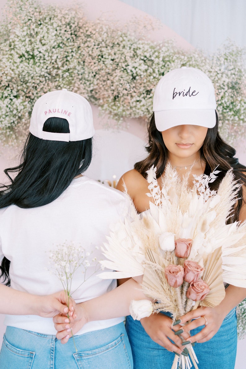 Custom Embroidered Bride Hat, White Bride Hat Gift, Bachelorette Party Gifts, Bridesmaid and Bride Matching Hats, Bachelorette Gift, Bride image 5