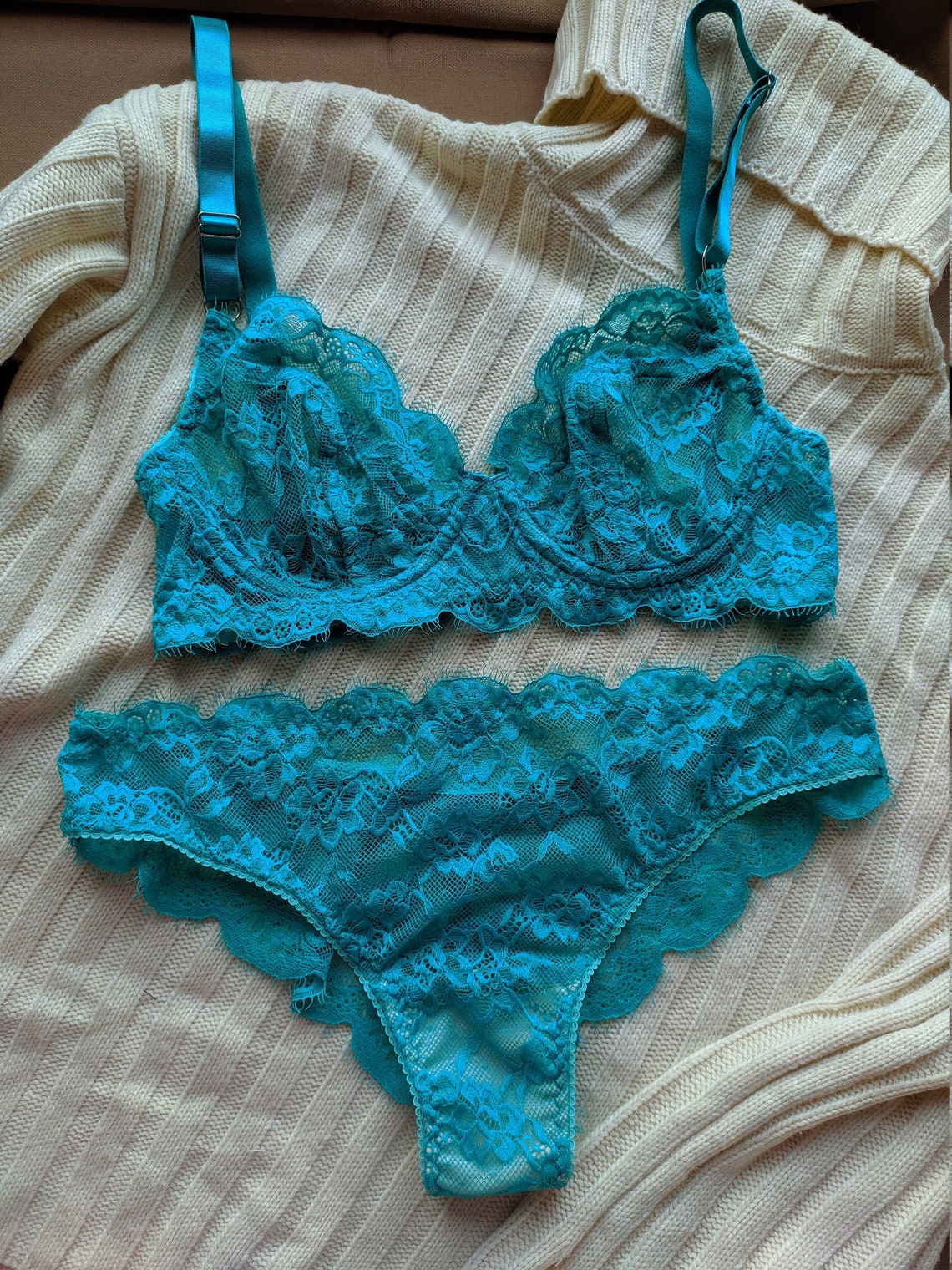 Dark turquoise lingerie set sexy lingerie lingerie setLace | Etsy