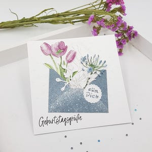 Geburtstagskarte Tulpen, handgemacht und handaquarelliert, Klappkarte mit Umschlag