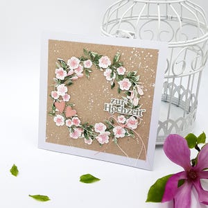 Hochzeitskarte Blumenkranz, handgemachtes  Unikat, mit handaquarelliertem Kranz, Klappkarte mit Umschlag