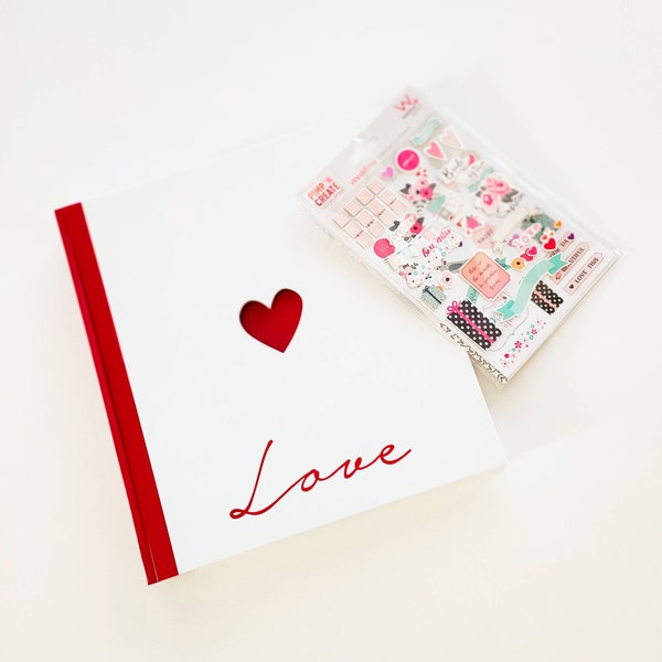 Hochzeitsalbum Love mit Herz-Ausstanzung inkl. Sticker-Set zum selber gestalten | Scrapbooking | DIY