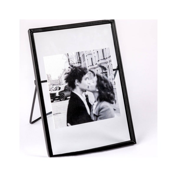 Cadre photo de table Métal noir double verre 13x18cm sans insert ni fond