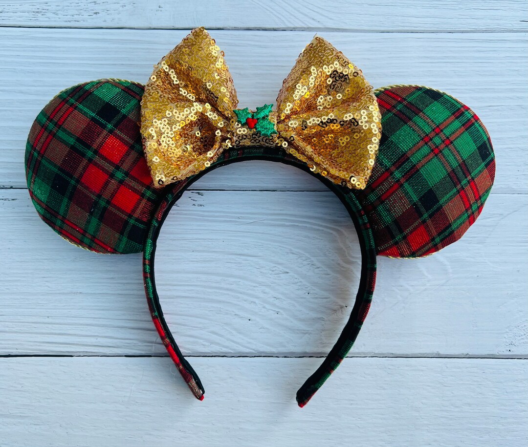 Plaid and Sequin Mouse Ear Headbands Bundle of 14 New Disney Minnie Plaid Bow Holiday Christmas Black Sequin  main image 2