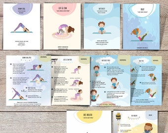 Cartel de yoga para niños, Guía visual de yoga, Actividades tranquilas, Atención plena para niños, Posturas de yoga, Saludos al sol, Tarjetas de yoga, Yoga para niños