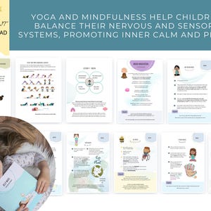 K&ouml;nnte beinhalten: Ein druckbarer Leitfaden mit Illustrationen und Text zu Yoga und Achtsamkeit f&uuml;r Kinder. Der Leitfaden enth&auml;lt Posen, Atem&uuml;bungen und Meditationstechniken, um Kindern zu helfen, ihr Nerven- und Sinnessystem auszugleichen und innere Ruhe und Frieden zu f&ouml;rdern.
