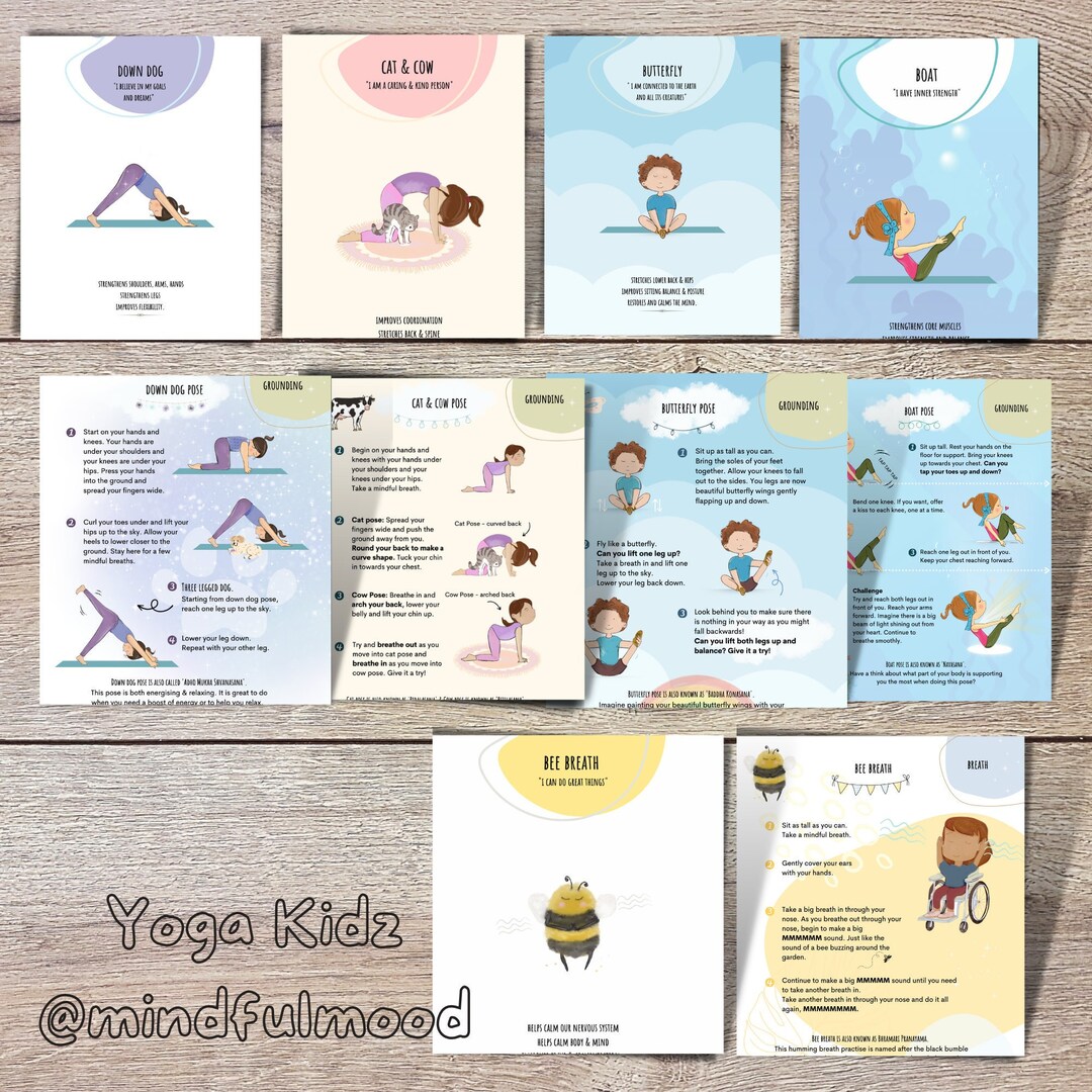 Yoga Poses Posters, Sturdy and Both Side Laminated, Yoga Educational Posters  for Parents and Kids