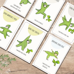 12 Kids Yoga Dinosaur Flashcards, Printable Yoga Cards, Positive Affirmations for Kids, Yoga Flow, Mindfulness Activity, Kids Movement Game