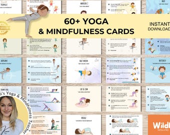 Printable Kids Yoga & Mindfulness Flashcards, Yoga Poses for Children, Calm Down Tools, SEL Resources, Classroom + Therapy Tool, yoga karten