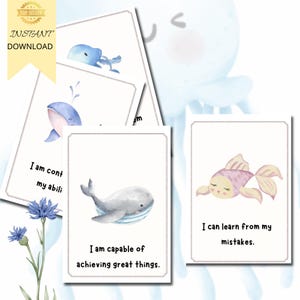 Tarjetas de Afirmaciones Positivas para Niños - Tema de Vida Marina / 30 Afirmaciones Imprimibles para la Confianza y el Bienestar Emocional / Descarga Digital