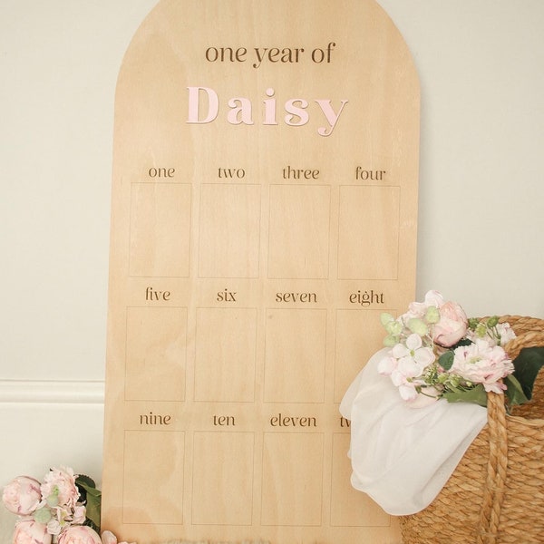 One Year Of Baby Sign | First Birthday | 12 Months Of | Curved | Arched | Party Decor | Photo Prop | First Birthday Board | Photo Display