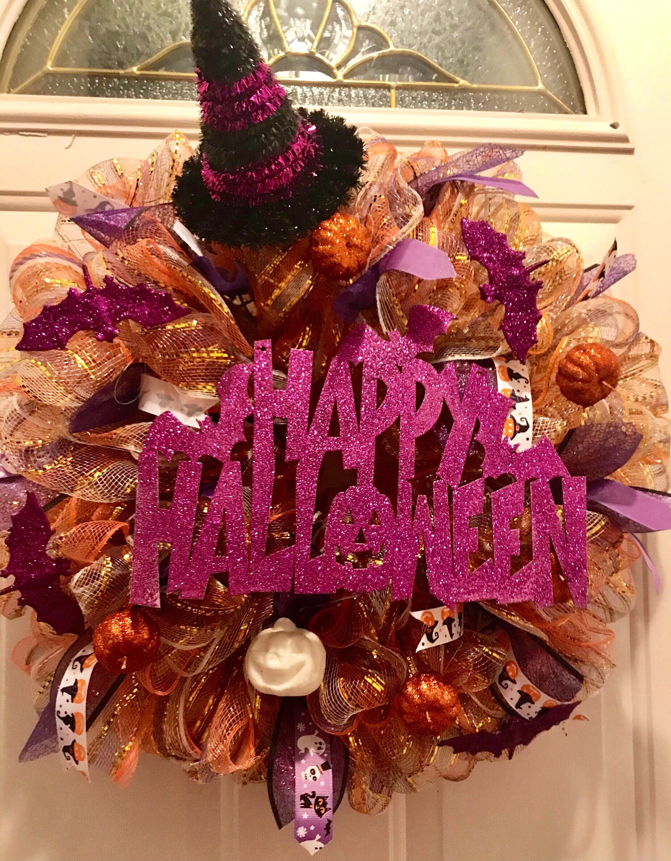 Corona de Halloween corona de Halloween naranja y púrpura Etsy