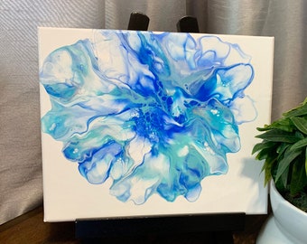 8x10 in. Wall art Silver Blue Home decor Wall decor Purple White Abstract Acrylic Pour Painting on Canvas Original Fluid Art