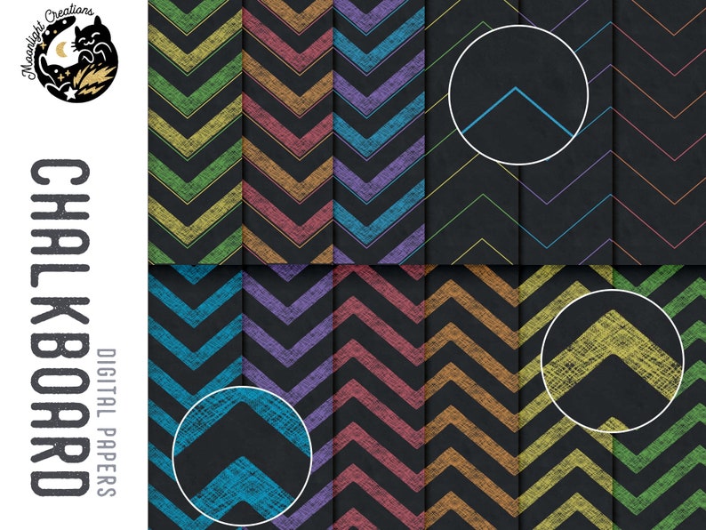 Bright chevron papers, digital papers set, chalkboard chevrons scrapbook paper, geometric paper, digital paper school image 1