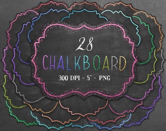 Chalkboard labels with decorative glitter borders - Rainbow png frames for commercial use and instant downloard, scrapbooking frames