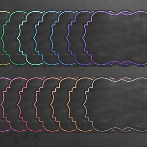 Chalkboard labels with decorative glitter borders Rainbow png frames for commercial use and instant downloard, scrapbooking frames image 2