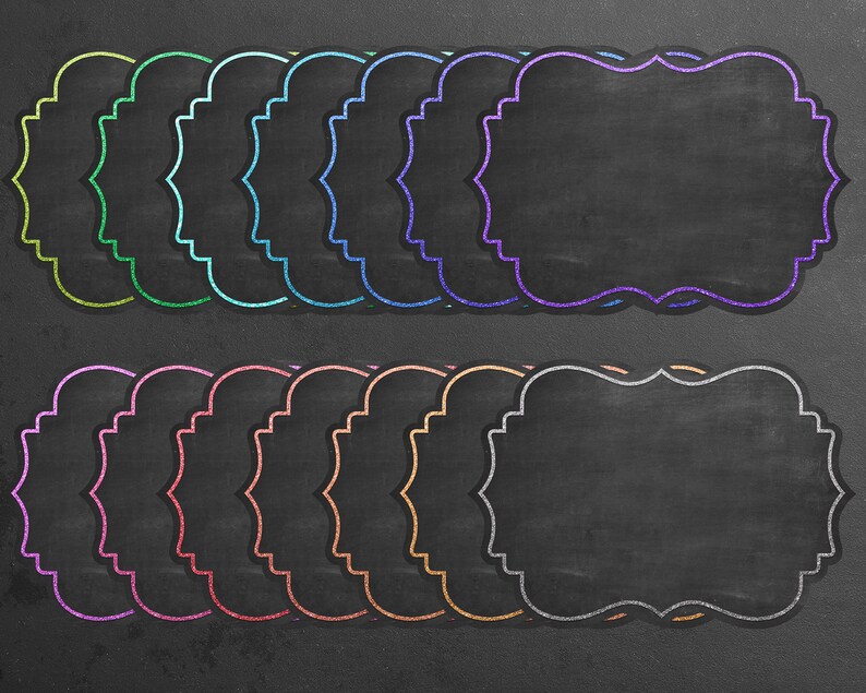 Chalkboard labels with decorative glitter borders Rainbow png frames for commercial use and instant downloard, scrapbooking frames image 2