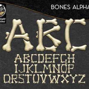 Alphabet d'Halloween PNG, Alphabet d'os imprimable, Clipart Halloween Alpha, Lettre en forme d'os, Alphabet Numérique, Alphabet Dinosaure