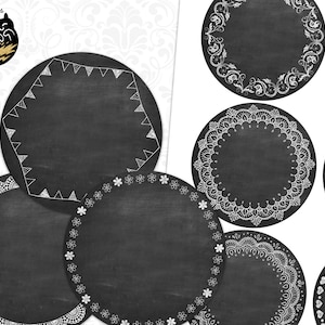 étiquettes rondes d'ardoises, cliparts d'ardoises à imprimer, tableaux noirs PNG, ardoises numériques vintage, clipart d'école,