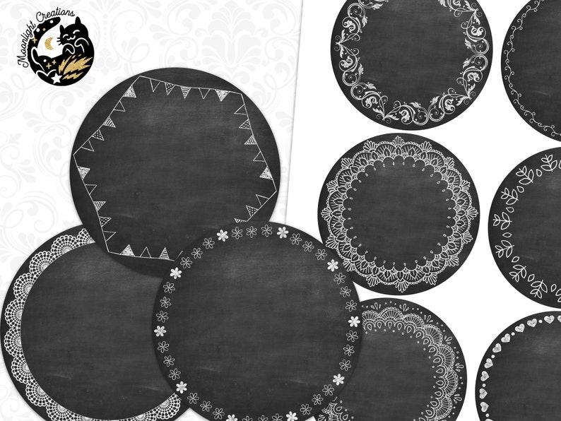 Printable Chalkboard Labels, Round Chalkboard Tags, Chalkboard Clipart, Chalkboard PNG, Chalkboard Tags, Chalkboard Circle Label image 1