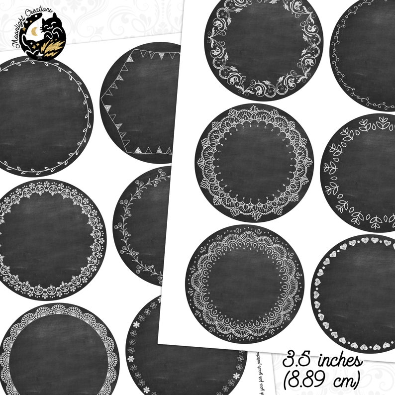 Printable Chalkboard Labels, Round Chalkboard Tags, Chalkboard Clipart, Chalkboard PNG, Chalkboard Tags, Chalkboard Circle Label image 2