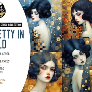 Pretty in Gold, Digital ATC Cards and Journal Cards, Printable Collage Sheets, JPG Images, Commercial Use, Fashion Illustrations Art