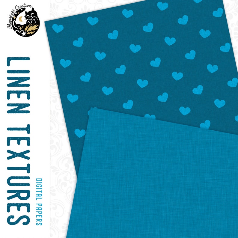 Blue Digital Paper Pack, Blue Linen Digital Paper, Heart Digital Paper, Father's Day Paper, Blue Seamless Pattern, Commercial Use, Download image 2