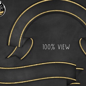 Chalkboard Ribbon Banners Clipart, Gold Ribbon Banners, Gold Glitter Banners, Black and Gold Ribbons, Hand Drawn Ribbons, Commercial Use image 3