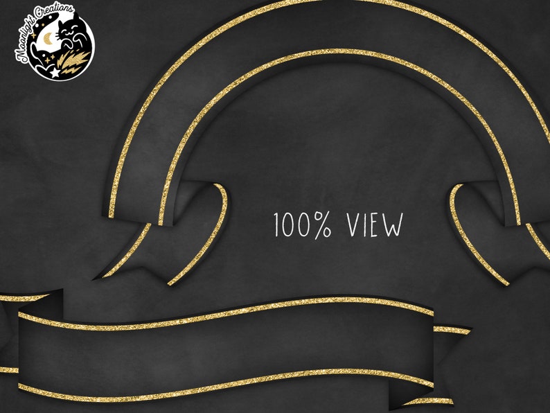 Chalkboard Ribbon Banners Clipart, Gold Ribbon Banners, Gold Glitter Banners, Black and Gold Ribbons, Hand Drawn Ribbons, Commercial Use image 3