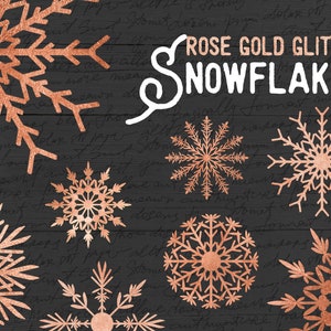 Clipart flocons de neige, Flocons or rose, rose gold Christmas, à télécharger, clipart Noël, flocons brillants cliparts, Noël rose, PNG