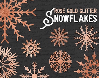 Rose gold snowflakes clipart, gold glitter, gold foil, pink gold snowflakes, rose gold christmas, christmas clipart gold winter, download