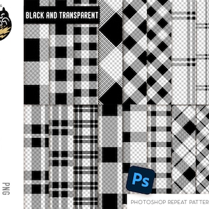 May include: Set of 10 black and white plaid overlays, perfect for adding a touch of rustic charm to your digital designs.  These seamless patterns are ideal for creating backgrounds, borders, and accents.  Photoshop repeat pattern included.