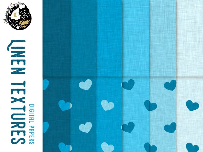 Blue Digital Paper Pack, Blue Linen Digital Paper, Heart Digital Paper, Father's Day Paper, Blue Seamless Pattern, Commercial Use, Download image 1