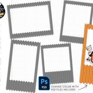 Polaroid Frame Templates, Frames Clipart, Digital Photo Frames, Printable Scrapbook Frames, PSD Template, Knitted PNG, Commercial Use