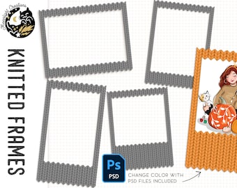 Polaroid Frame Templates, Frames Clipart, Digital Photo Frames, Printable Scrapbook Frames, PSD Template, Knitted PNG, Commercial Use