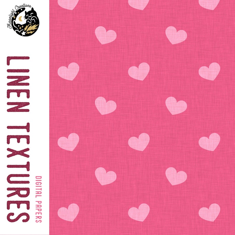 Pink Digital Paper Pack, Pink Linen Digital Paper, Heart Digital Paper, Mother's Day Paper, Pink Seamless Pattern, Commercial Use, Download image 5