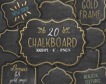 Chalkboard Gold Frames clipart - gold foil frames, digital graphics PNG, decorative gold border, printables, elegant, wedding, tag