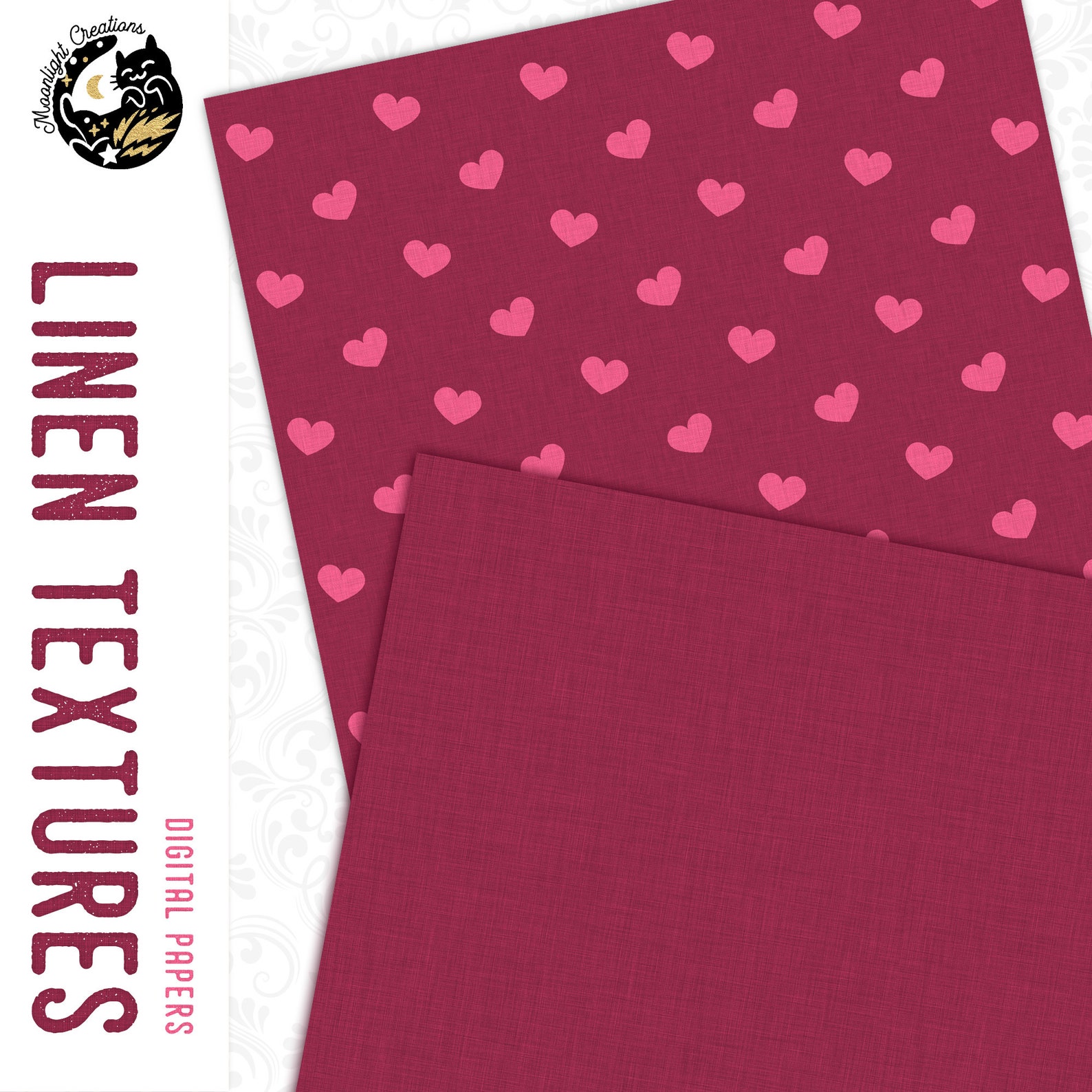 Pink Digital Paper Pack, Pink Linen Digital Paper, Heart Digital Paper ...