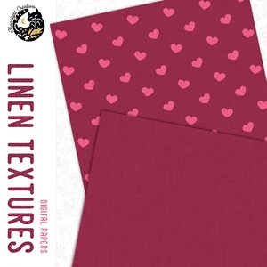 Pink Digital Paper Pack, Pink Linen Digital Paper, Heart Digital Paper, Mother's Day Paper, Pink Seamless Pattern, Commercial Use, Download image 2