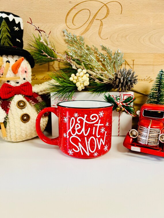 Warm and Cozy Campfire Mug Christmas Mug Holiday Coffee Mug Holiday Decor  Red Campfire Mug Enamel Mug Christmas Coffee Cup 