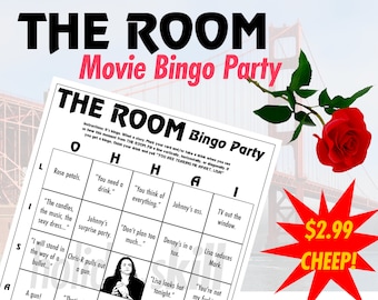 Tarjetas para fiestas de bingo THE ROOM: 96 tarjetas imprimibles en formato PDF para fiestas de películas virtuales y en persona