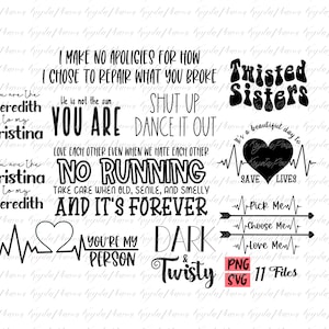 Grey&#39;s Anatomy Bundle PNG/SVG 11 Files each