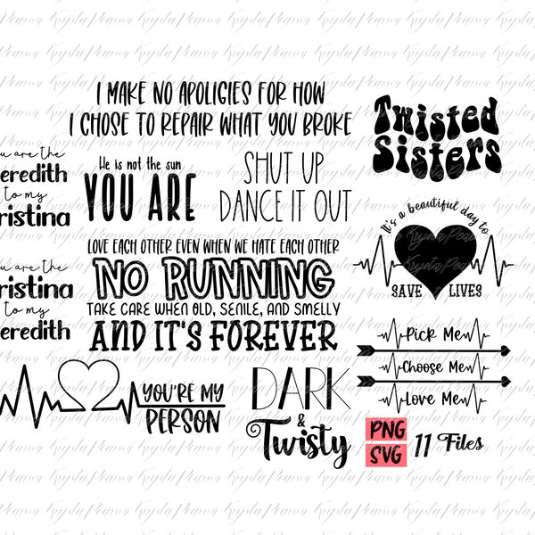 Grey's Anatomy Bundle PNG/SVG 11 Files each