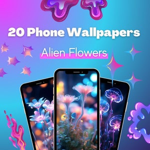 20 Neon Alien Blumen Psychedelic Phone Wallpaper C.2 | Ästhetische Lebendige Flora in fluoreszierenden Farbtönen | PNG und JPEG - Digitaler Download