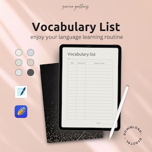 Page de liste de vocabulaire en 6 couleurs pour étudiant polyglotte - Idéal pour iPad/PDF imprimable, planificateur d&#39;une page pour l&#39;apprentissage des langues esthétiques