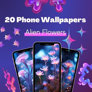 20 Neon Alien Blumen Psychedelic Phone Wallpaper C.1 | Ästhetische Lebendige Flora in fluoreszierenden Farbtönen | PNG und JPEG - Digitaler Download