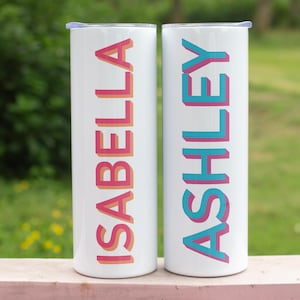 Custom Name Tumbler with Straw – Personalized Skinny Tumbler – Bridesmaid Gift – Bachelorette Party Cups – Gift for Her – Travel Cup