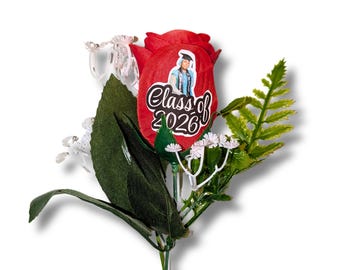 Custom Artificial Red Rose, Personalized Keepsake Photo or Message Rose Special Occasions